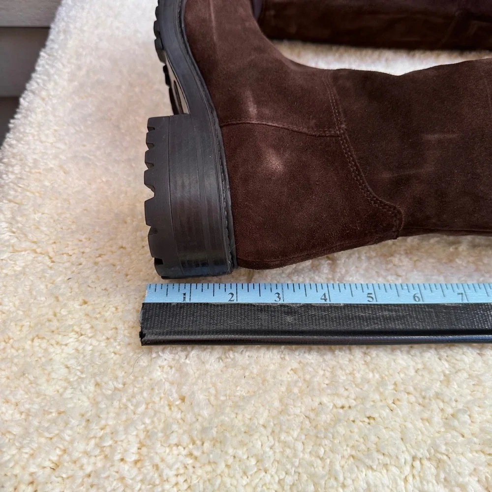 Hand Made in Italy Dark Brown Suede Knee High Riding Boots Lug Sole Women's 39